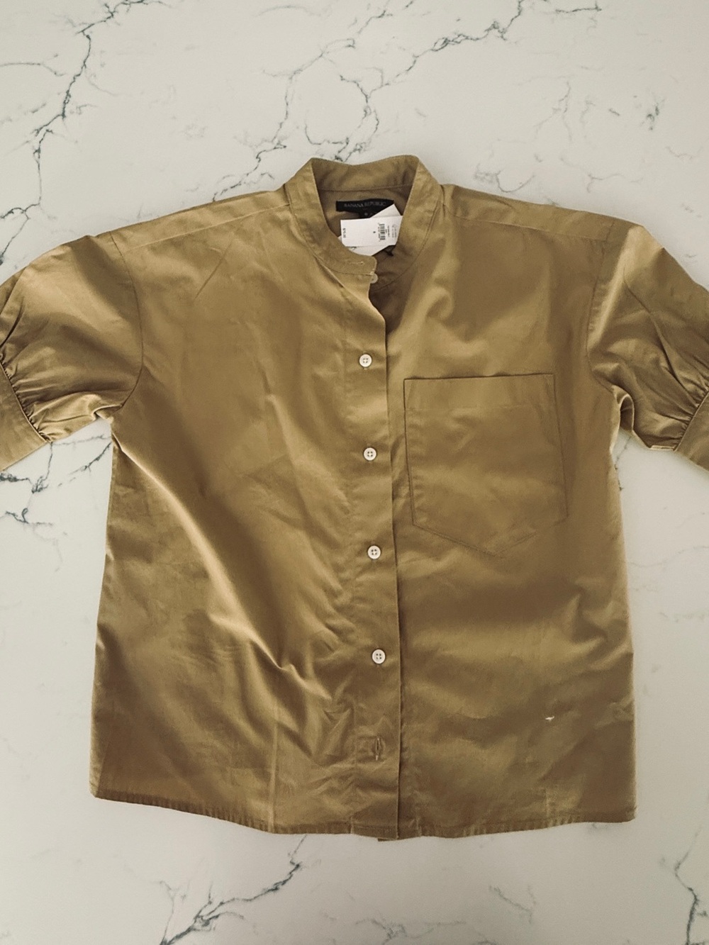 Women’s Banana Republic Short-Sleeve Mandarin Collar Blouse —Khaki Brown